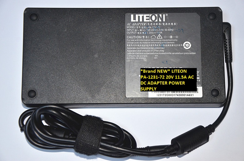 *Brand NEW* AC DC ADAPTER 20V 11.5A LITEON PA-1231-72 POWER SUPPLY